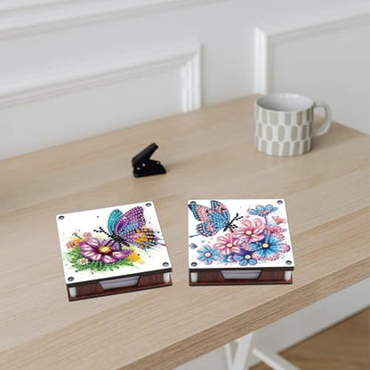 JISHSHAY 2 PCS Diamond Art Note Box Flower Diamond Painting Note Pad Holder Butterfly Gem Painting Gem Art Memo Boxes Mosaic Kits for Adults Embroidery Kit Memo Pad Holder,Contains 120 Sheets of Paper - color: Flower 3