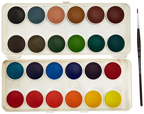 Grumbacher Transparent Watercolor Set, 24 Colors & Brush - color: 24 Colors & Brush, style: Transparent