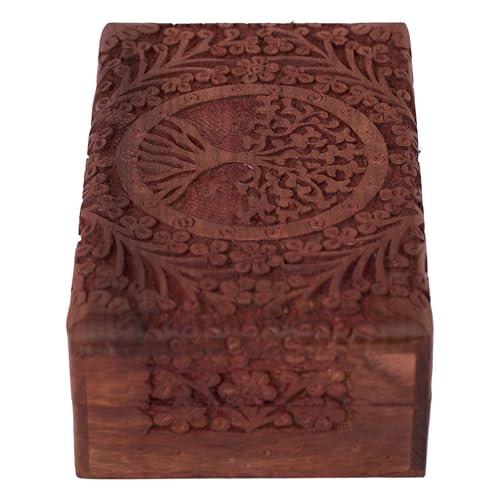 GURU JEE Wooden Indian Handmade Carving Box Tree of LifeTrinket Box Wood Jewelry Organizer Keepsake Box Perfect Gifts For Women 8x5x2.5 Inch - color: Tree Of Life_8X5