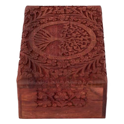 GURU JEE Wooden Indian Handmade Carving Box Tree of LifeTrinket Box Wood Jewelry Organizer Keepsake Box Perfect Gifts For Women 8x5x2.5 Inch - color: Tree Of Life_8X5
