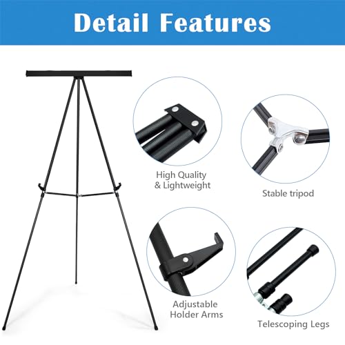 Falling in Art Aluminum Flip Chart Display Easel Stand with Adjustable Floor for Boardroom, Whiteboard, Paper Pads, Signage, 63 1/2'' High, Black 10 Pack - style: Black 10-Pack