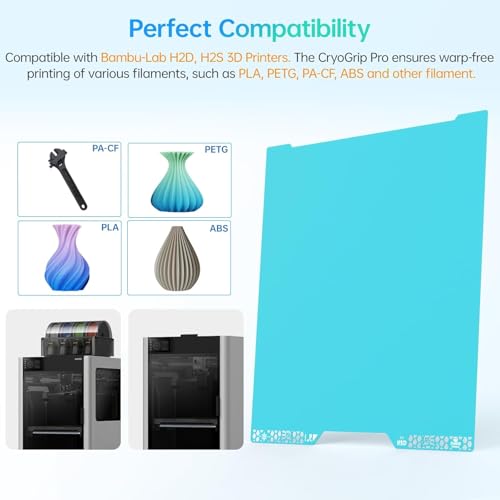 BIGTREETECH BIQU Cryogrip Pro Glacier for Bambu-Lab H2D/H2S 3D Printer 355x346MM Double-Sided Fine Textured Build Plate High Adhesion Heated Bed Cover Upgrade Removable&Easy Clean Spring Steel Sheet - style: Glacier(H2D/H2S)