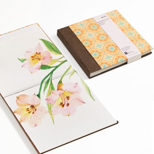 Arrtx Square Watercolor Paper Sketchbook, 7.09x7.09'', 140 LB, 300 GSM, 100% Cotton Paper, Cold Press, 24 Sheets, Hardcover Watercolor Journal for Use As Travel Notebook for Artists Adults Students - size: 7.09x7.09''
