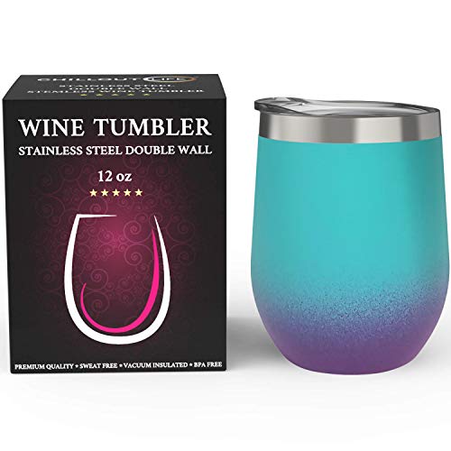 CHILLOUT LIFE 12 oz Stainless Steel Wine Tumbler with Lid - Double Wall Vacuum Insulated Wine Cup Glass Keeping Cold & Hot for Coffee, Champagne, Cocktails, Ice Cream - Powder Coated Caribbean Lily - color: Caribbean Lily, style: 1 Pack