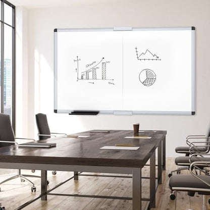 VIZ-PRO Magnetic Dry Erase Board, 72 X 40 Inches, Foldable Wall-Mounted Whiteboard with Silver Aluminum Frame & Marker Tray for School Office and Home - size: 72"W x 40"H