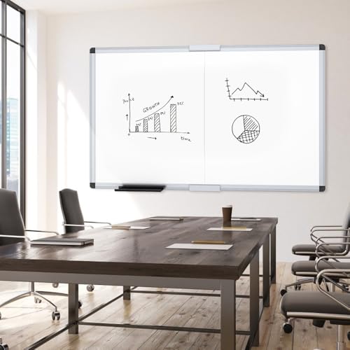 VIZ-PRO Magnetic Dry Erase Board, 60 X 48 Inches, Foldable Wall-Mounted Whiteboard with Silver Aluminum Frame & Marker Tray for School Office and Home 5' X 4' - size: 60 X 48 Inches