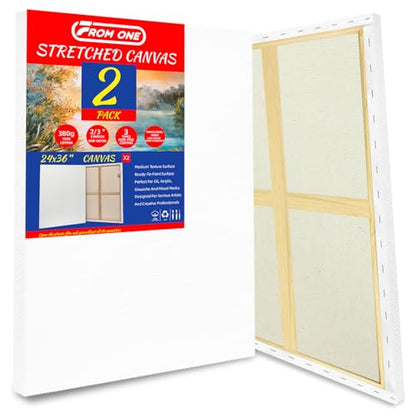 2-Pack 24x36 Stretched Canvas 13.4oz Warp-Resistant for Oil & Acrylic | 13.4oz (380gsm) triple gesso primed, warp-resistant, large pre-stretched canvas for gallery-quality art - size: 2pk - 24"x 36"