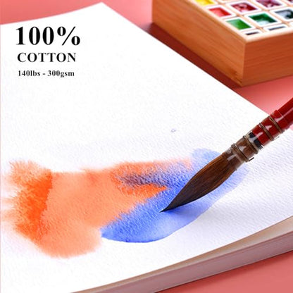FEITAKE 100% Cotton Watercolor Paper Cold-Press / 140lb (300gsm) / Acid Free Mixed Media Art Drawing Papers - 30Sheets Pack - 6"X8" - color: 6 x 8 Inches