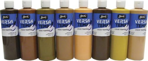 Sax Versatemp Heavy-Bodied Deluxe Tempera Paint for School and Arts and Crafts Use, Assorted Skin Tone Colors, 16 Ounce Pints, Set of 8