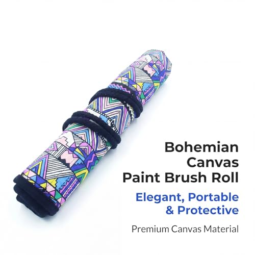 2 Pack Art Paint Brush Holder, Deluxe Bohemian Style Storage Organizer Roll-Up Case Bag with 20 Slot Pockets, Protects Artist Acrylic Oil Watercolor Paintbrushes(Bohemian)