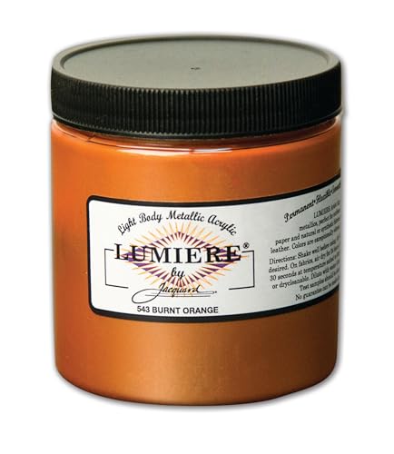 Jacquard Lumiere 8oz Fabric Paint Burnt Orange - Metallic Paint for Fabric Paper Wood Ceramic and Metal - Light-bodied Metallic Acrylic Paint - Lightfast & Vibrant Metallic Acrylic Paints - color: Burnt Orange, size: 8 Fl Oz (Pack of 1)