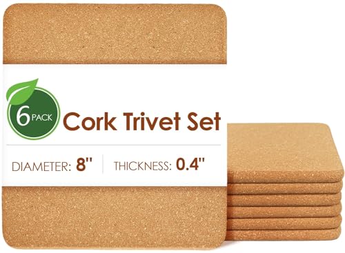 Cork Trivets for Hot Pots and Pans, 6 Pack High-Density Thick Square Pads for Dishes, 8" x 8" Heat Resistant Multifunctional Coasters for Kitchen Countertop Table Cork Hot Pads Trivets for Hot Dishes - color: 03-8 Inch 6pcs Square