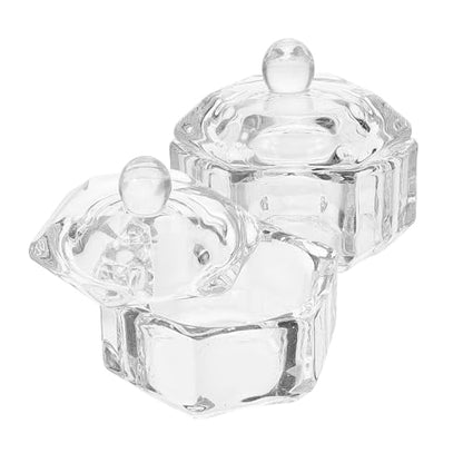Hexagonal Crystal Glass Pen Cleaning Cup with Lid - 2 Pack Dappen Dish for Nail Art, Calligraphy, Brush and Ink Washing - Artist & Nail Tech Supplies