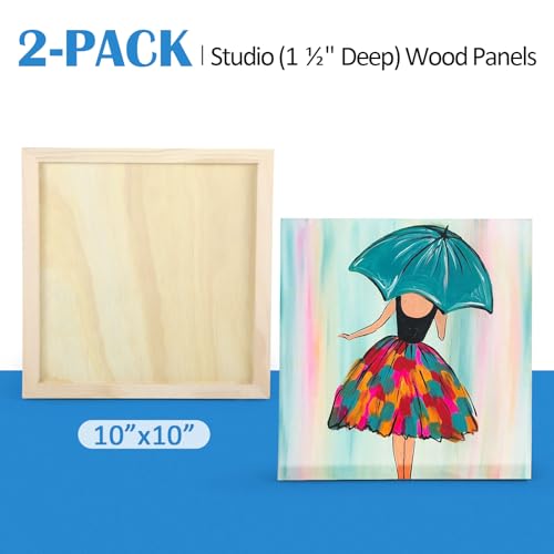 Falling in Art 2 Pack Unfinished Wooden Canvas Panels, 10x10 Gallery Birch Wood Panels Kit, 1 1/2" Deep Art Cradle Boards for Acrylic Painting, Pouring and Burning - size: 10*10 2 Pack