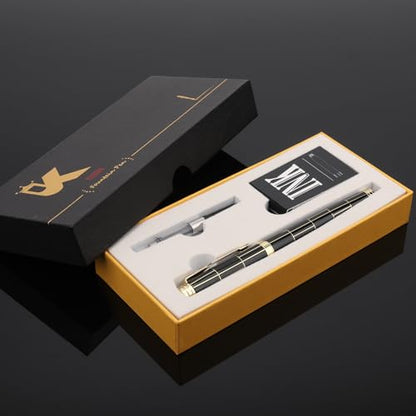 Tiankool Luxury Fountain Pen,Fine Nib, Exquisite Pen Gift Set for Men&Women-Includes 10 Ink Cartridges&Ink Converter- Nice Pens - Black - Gold Plaid - color: Black - Gold Plaid