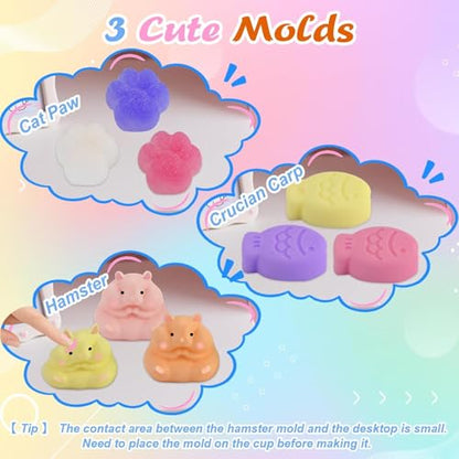 Faburo Taba Squishy Kit, 3 Levels DIY Softness, 18oz 41 Parts Upgrade Silicone Rubber Taba Squishies with 3 Mold- Cat Paw Hamster Fish, Taba Squishy Maker Molds Pack, Tabba Squishies Making Kit