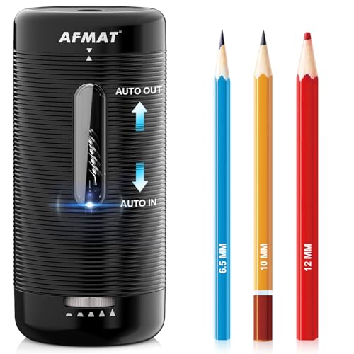 AFMAT Electric Pencil Sharpener, Fully Automatic Pencil Sharpener, Auto in & Out, Rechargeable Hands-Free Sharpeners for Jumbo & Colored Pencils (6.5-12mm), Portable for Home/Classroom/Office PSC2 - color: Black