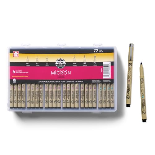 SAKURA Pigma Micron Black Ink Multi-tip Set, 72 Pen Count - size: 72 Count (Pack of 1)