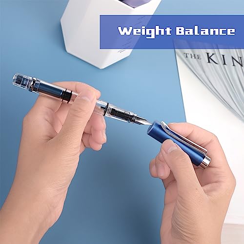 Bewudy 4 Pcs Refillable Fountain Pen Transparent Caligraphy Pens for Writing Upgrated Fine Nib Piston Filling Fountain Pen
