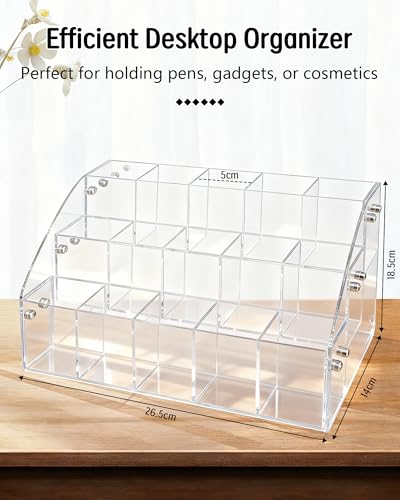 3-Layer Clear Acrylic Pen Holder & Desk Organizer | Desktop Pencil Cup, Makeup Brush Display Stand & Stationery Storage Case for Office, School and Home - size: 3 Layers