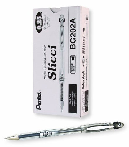 Pentel Arts Slicci Extra Fine Gel Pen, (0.25mm), Black Ink, Box of 12 (BG202-A) - color: Black, size: 12 Count (Pack of 1), style: 0.25mm