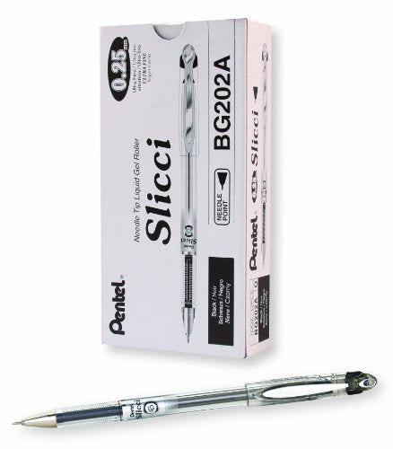 Pentel Arts Slicci Extra Fine Gel Pen, (0.25mm), Black Ink, Box of 12 (BG202-A) - color: Black, size: 12 Count (Pack of 1), style: 0.25mm