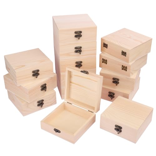 GNIEMCKIN 14 Pack Wooden Box, Unfinished Unpainted Wood Boxes for Crafts, DIY Projects, and Jewelry Storage (4.7x4.7x2 inch) - size: 14 Pack (4.7x4.7x2 inch)