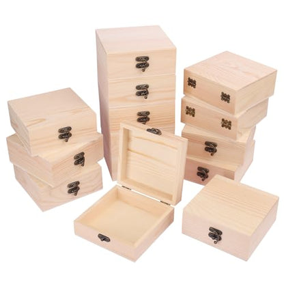 GNIEMCKIN 14 Pack Wooden Box, Unfinished Unpainted Wood Boxes for Crafts, DIY Projects, and Jewelry Storage (4.7x4.7x2 inch) - size: 14 Pack (4.7x4.7x2 inch)