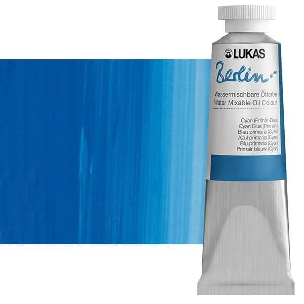 Lukas Berlin Pro Artists Water Mixable Oil Paint 37 ml Tube Primary Blue, Water Soluble, Lightfast Pigments, Quick Drying, Easy Clean-Up, Eco-Friendly, Professional Quality, 40 Color Range - color: Primary Blue, size: 1.25 Fl Oz (Pack of 1)