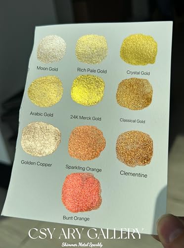 Gold Handmade Mica Watercolor Paint Set in Tin Case Metallic Full Pans Water Color Sparkly, Shimmer, Glitter for Artists in Hand Lettering, Junk Journaling, Painting(Set 1) - color: Set 1