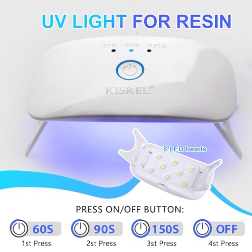 KISREL UV Resin Jewelry Making Kit, 200g Crystal Clear Resin with Light and Molds, DIY Jewelry Making Kit, Resina Starter Kit for Keychain and Earring - size: UV200g+8Lamp Beads