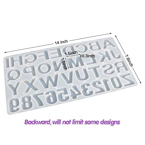 Anlan-angel 221 Pcs Reversed Alphabet Silicone Molds for Resin Letter Number Epoxy Casting Molds Keychain Making Kit with Key Ring Screw Eye Pins O Ring for Resin Crafts - color: Reversed Letter Mold