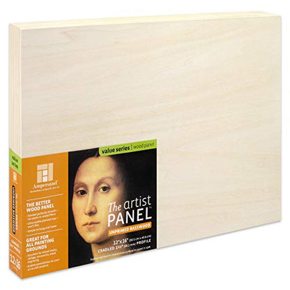 Ampersand Art Supply Unprimed Basswood Artist Panel, 1-1/2" Cradled Profile, 12"x16" - size: 12"x16", style: 1-1/2" Cradled