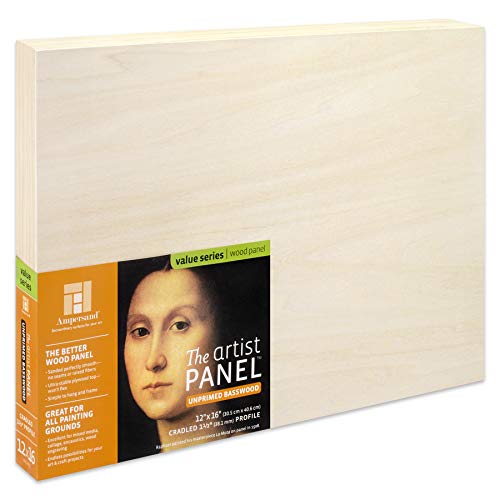 Ampersand Art Supply Unprimed Basswood Artist Panel, 1-1/2" Cradled Profile, 12"x16" - size: 12"x16", style: 1-1/2" Cradled