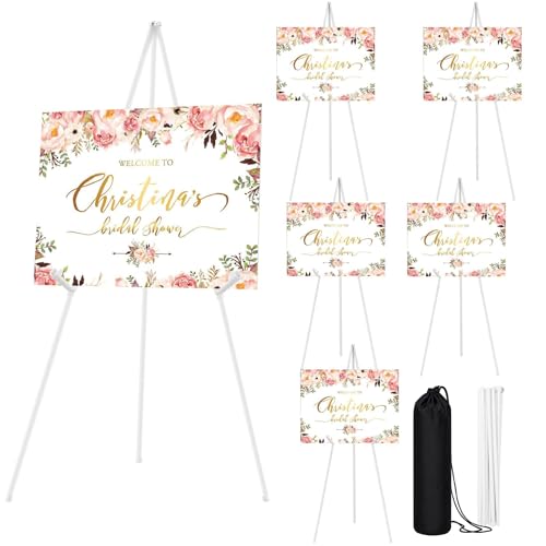 JEAWIWI 6PCS White Easel Stand for Wedding Sign Stand, 66 Inch Adjustable Metal Easels for Display, Portable Folding Easel for Wedding, Display Show, Arts, Poster with Portable Bags - color: White, size: 6 PCS