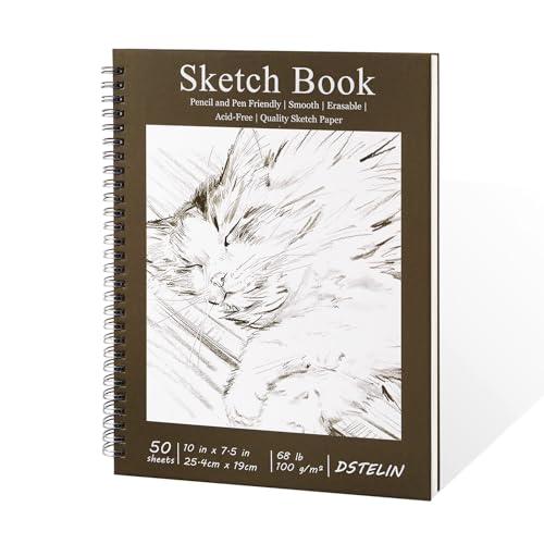 DSTELIN 10 x 7.5 Inch Sketch Book for Drawing, 50 Sheets 100GSM Acid-Free Thick Paper, Mix Media Spiral Bound Sketch Pad for Pencil and Pen