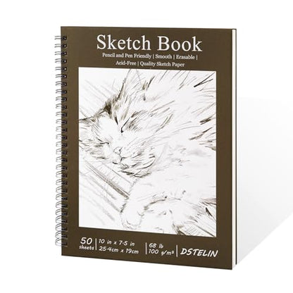DSTELIN 10 x 7.5 Inch Sketch Book for Drawing, 50 Sheets 100GSM Acid-Free Thick Paper, Mix Media Spiral Bound Sketch Pad for Pencil and Pen