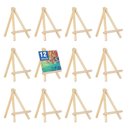 Falling in Art 12 Pack Mini Wooden Display Easels, 10 Inch Tripod Painting Easel Stand, Portable Art Canvas Holder for Photos, Prints and Signs