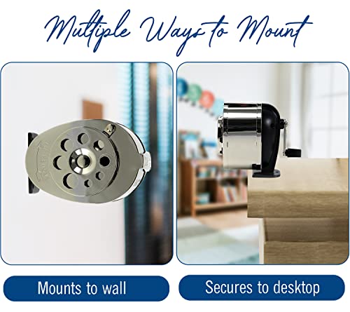 EXTRIC Pencil Sharpener Manual Desktop & Wall Mount Hand Crank Sharpeners | Works for Desktop and Wall Mount, Heavy Duty Metal Hand Crank Pencil Sharpener, 8 Size Holes for Classroom Use