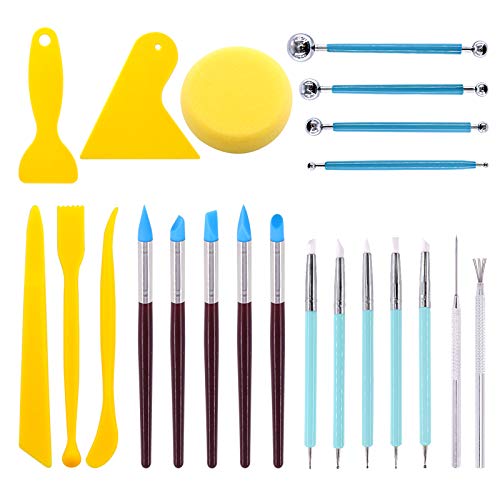 Swpeet 22Pcs Modeling Clay Sculpting Tools Kits, Ball Stylus Tool, Pottery Tools, Rubber Tip Pens, Plastic Clay Tools,Clay Needle for Making Modeling Clay Cake Fondant Decoration - color: N0.7 22Pcs Modeling Clay Sculpting Tools Kit