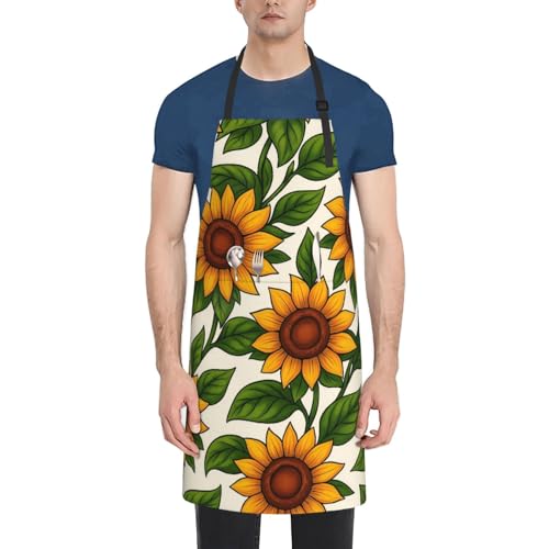 KKdskkds Tribal Boho Geometric Multi-Purpose Adjustable Waterproof Apron With Pocket For Men Women - color: Sunflower