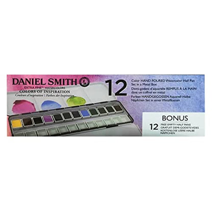 Daniel Smith 285650103 Extra Fine Inspirational Solid Watercolor Paint, Set of 12 Colors, Half Pan, Metal Case and 12 Empty Containers - style: Inspirational Half Pan Set of 12 Colors with Metal Case and 12 Empty Containers