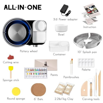 Pottery Wheel for Kids and Beginners - Complete Pottery Set with 6" Turntable with Two-Way Rotation, 2.2lb Clay, Art Supplies Sculpting Tools, Craft Gifts for Kids - color: blue