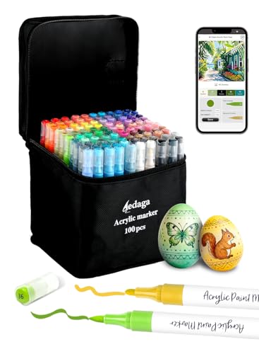 100 Colors Acrylic Paint Markers with App Dual Brush and Fine Tip Paint Pen | Multi-surface | Odorless | Free APP | Water-based | for Eggs Wood Rock Canvas Fabric Plastic Stone Glass Ceramic DIY Crafts - color: 100 Colors