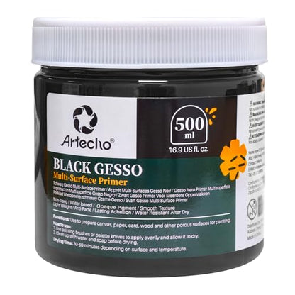 Artecho Black Gesso 16.9oz / 500ml Primer | For Acrylic Painting - color: black, size: 16.9 Fl Oz (Pack of 1)