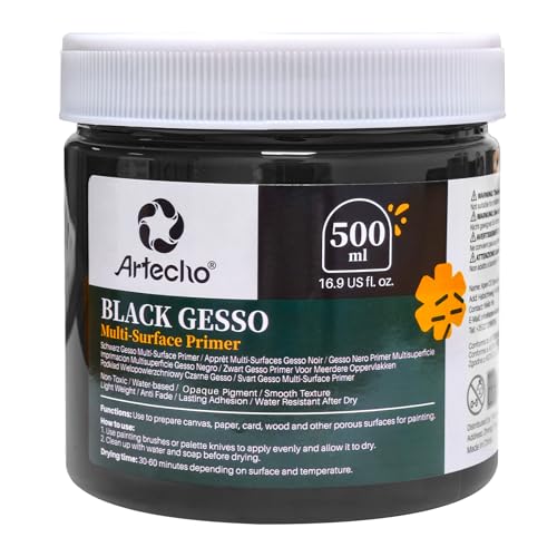 Artecho Black Gesso 16.9oz / 500ml Primer | For Acrylic Painting - color: black, size: 16.9 Fl Oz (Pack of 1)