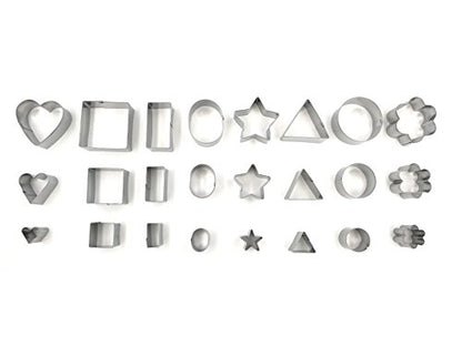 Mini Multi Shape Fondant Cutters Set – 24 Pc Set 430 Stainless Steel - Great for Fondant and Crafting Clay- Stars, Hearts, Flowers, 5 type of Geometric Shape
