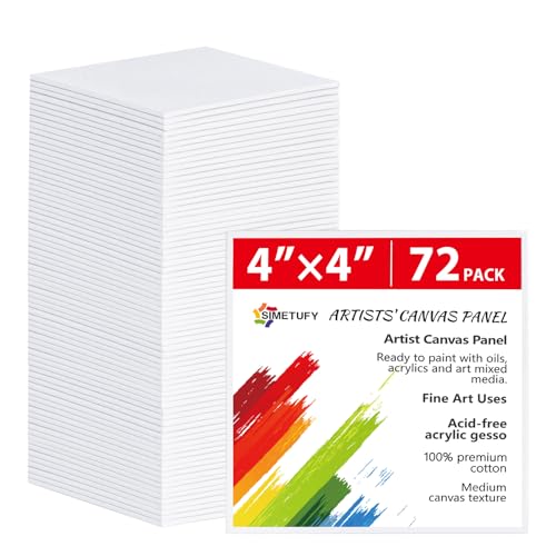 Simetufy 72 Pack 4x4inch Mini Canvas Boards Small Painting Canvas 100% Cotton Primed Acid Free Blank for Oil Paint,Watercolor,Acrylic Paint, Art Projects, Collage Art - size: 4"x4"- 72 pack