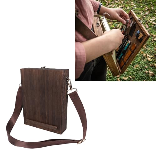 Writers Messenger Wood Box, Wooden Table Sketchbox Easel, Handmade Portable Artist Tool Brush Storage Bag Writing Box Crossbody Postman Bag for Outdoor Painting