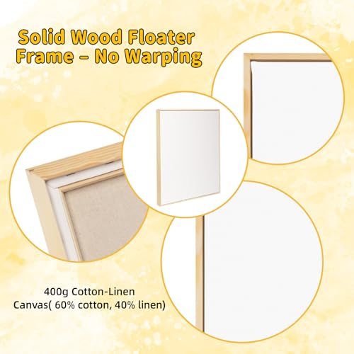 4 Pack 16 x 20 inch Floater Frame Canvas –Gallery Wrapped Canvas Set | Cotton-Linen Blend (400 gsm), Triple Acid-Free Gesso, Warp Resistant, Ready to Hang for Oil and Acrylic - color: Light Brown, size: 4pk-16x20 in